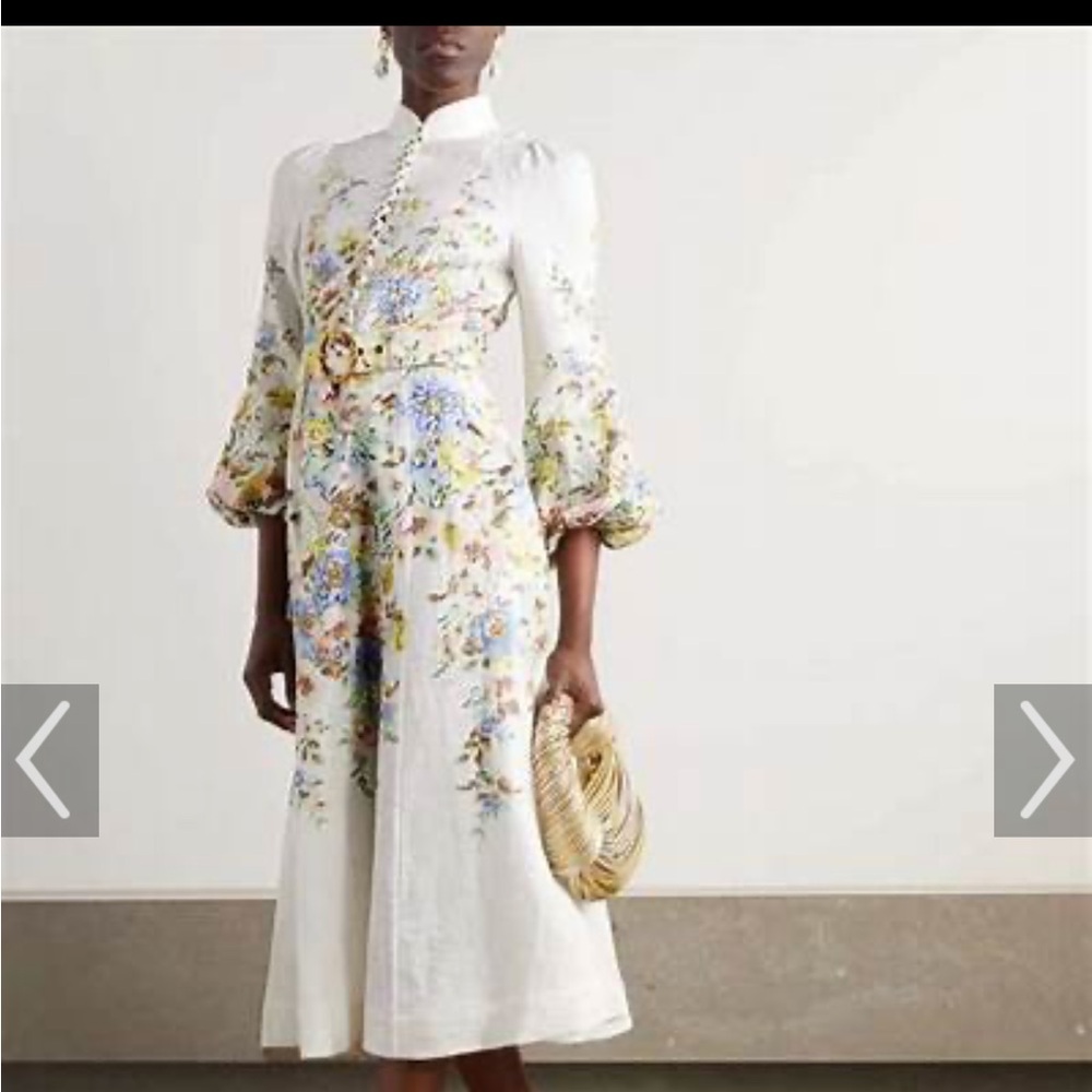 Beautiful Zimmermann Asymmetrical White Midi Dress with Bishop Sleeves. Size 1